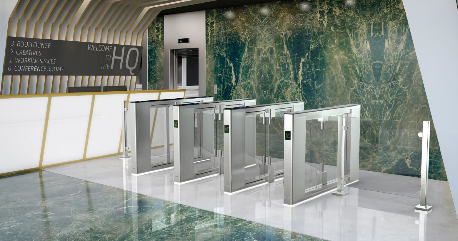 Турникет с распашными створками Magnetic MPW Pro. Пример установки в бизнес центре
